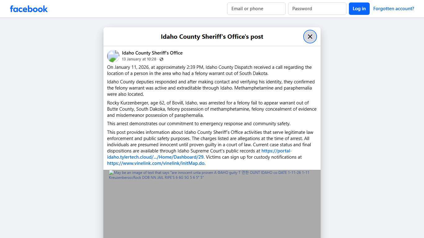 On January 11, 2026, at... - Idaho County Sheriff's Office Facebook